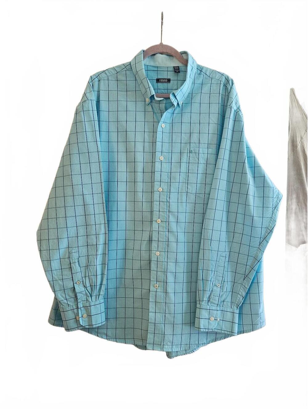 Izod Light Blue Checkered Long Sleeve Button-Down Shirt-Size XXL-Fall Ready!